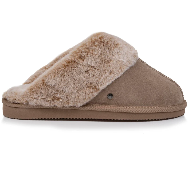 Chaussons mules fourrées Femme Beige