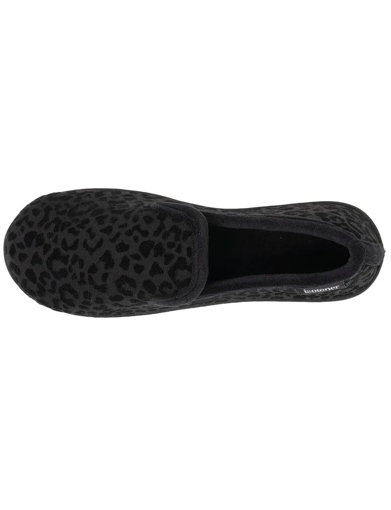 Chaussons charentaises Femme Noir Léopard