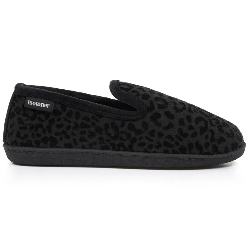 Chaussons charentaises Femme Noir Léopard