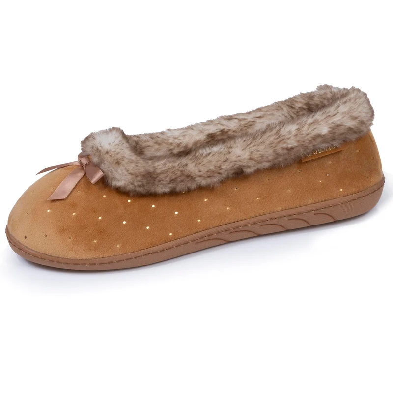 Chaussons ballerines Femme Camel Brillants
