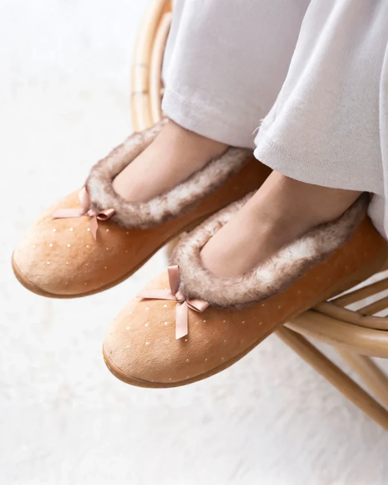 Chaussons ballerines Femme Camel Brillants