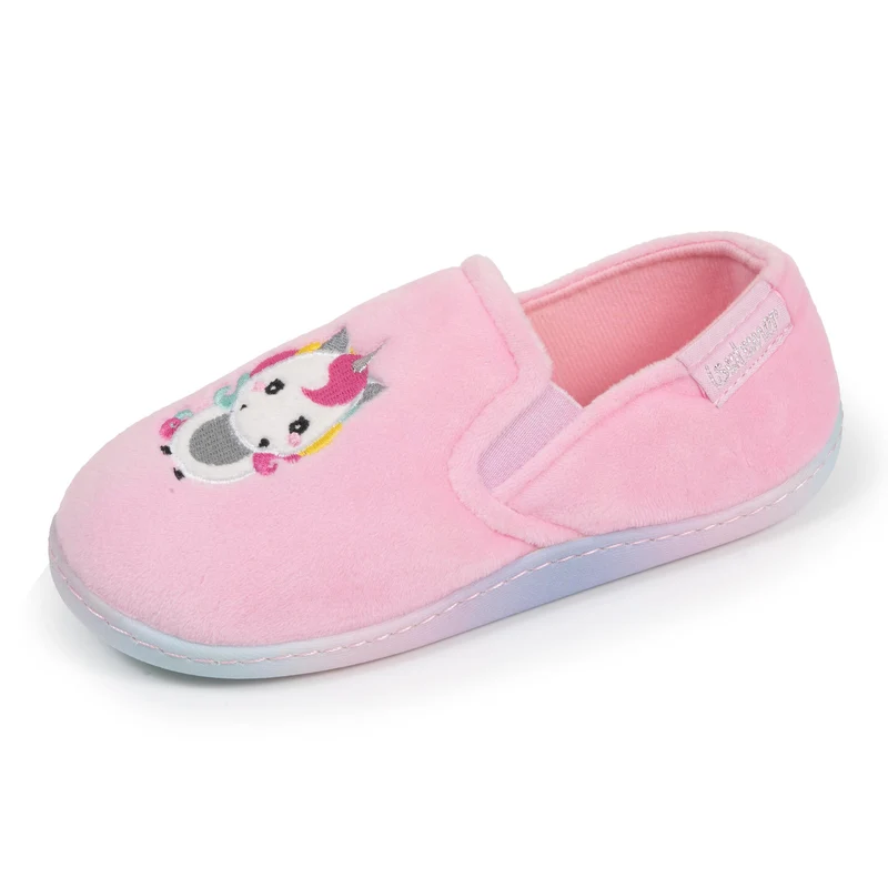 Chaussons mocassins Enfant velours Rose licorne
