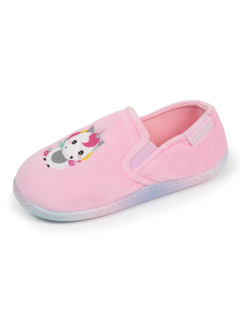 Chaussons mocassins Enfant velours Rose licorne