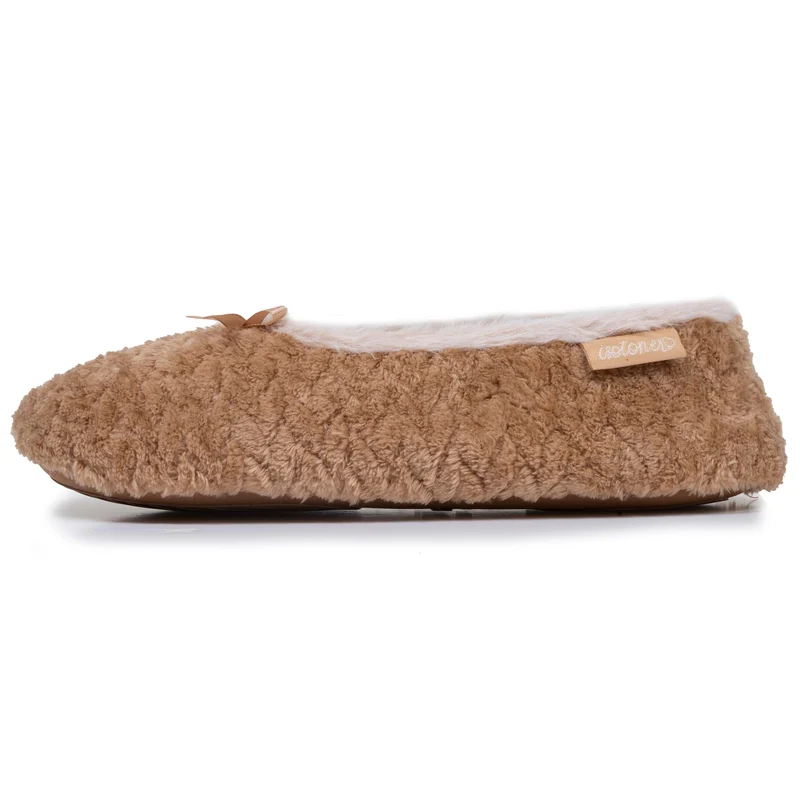 Chaussons ballerines texturés Femme Camel