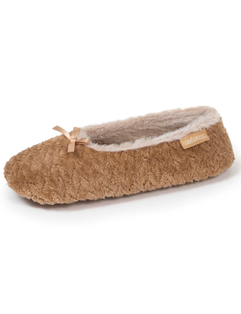 Chaussons ballerines texturés Femme Camel
