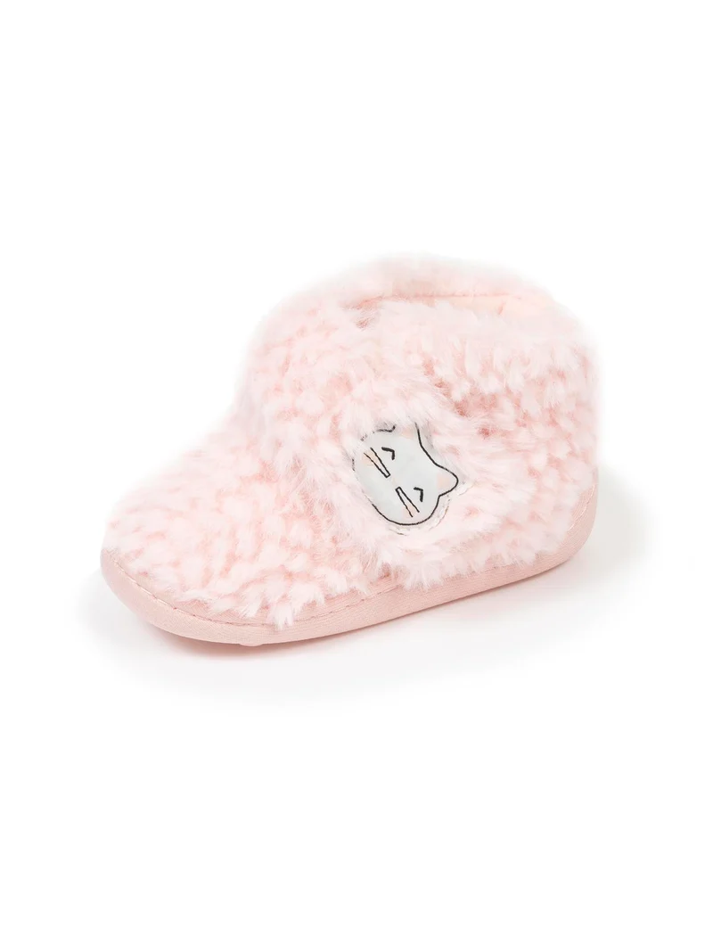 Chaussons bottillons scratch Bébé Rose chat