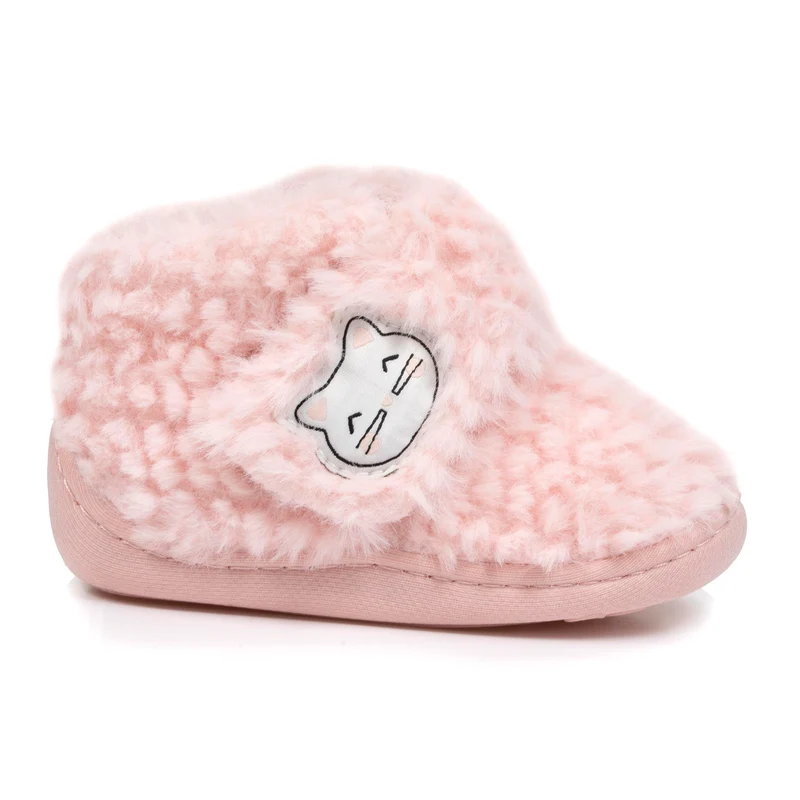 Chaussons bottillons scratch Bébé Rose chat