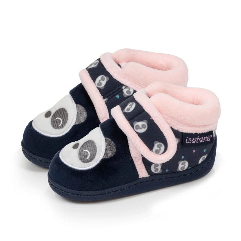 Chaussons bottillons scratch Bébé velours Marine