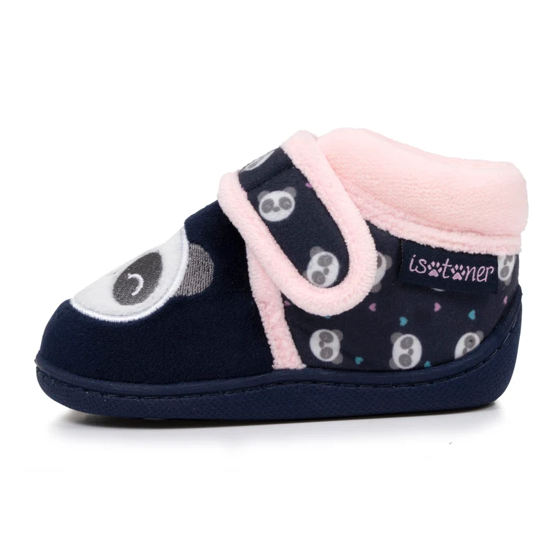 Chaussons bottillons scratch Bébé velours Marine