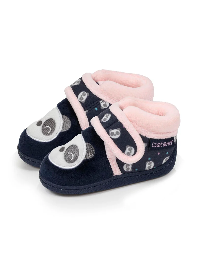 Chaussons bottillons scratch Bébé velours Marine