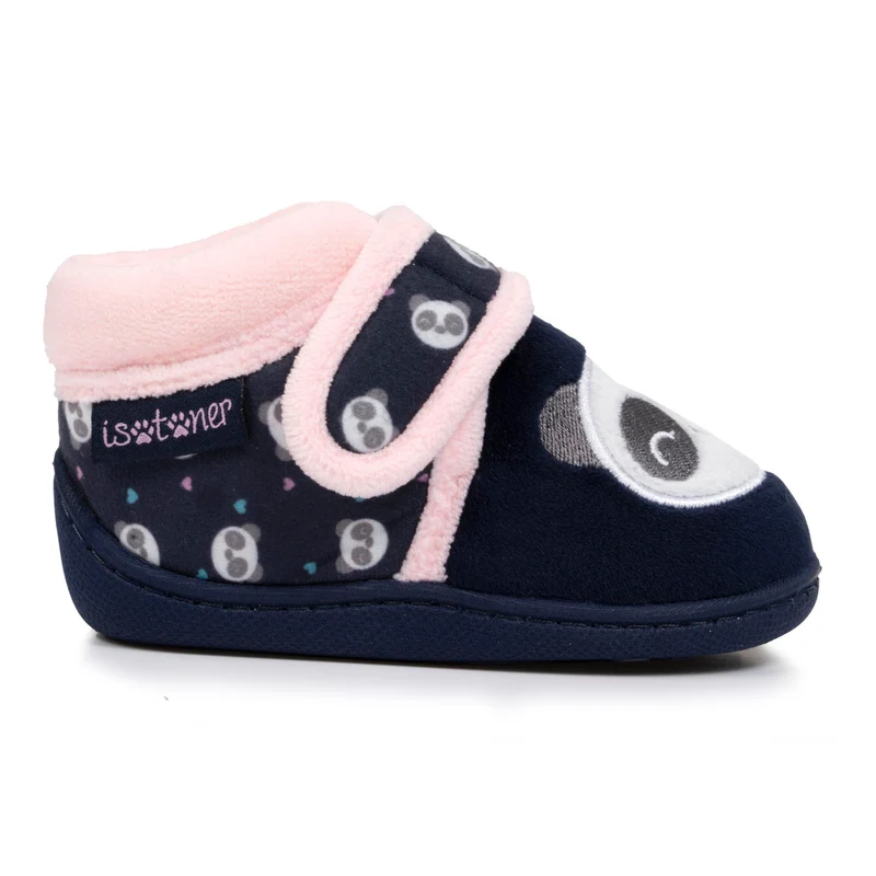Chaussons bottillons scratch Bébé velours Marine