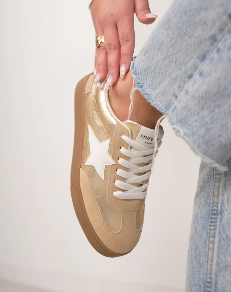 Basket femme dorée tendance à plateforme marron avec étoile blanche