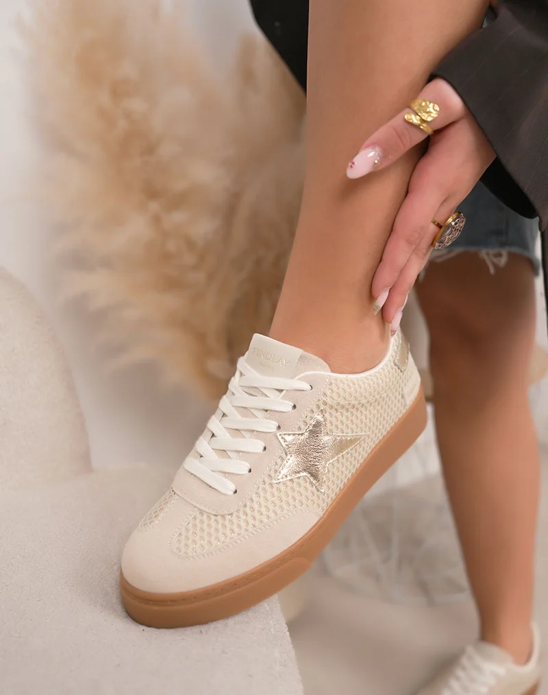 Basket femme beige tendance à plateforme marron avec étoile dorée