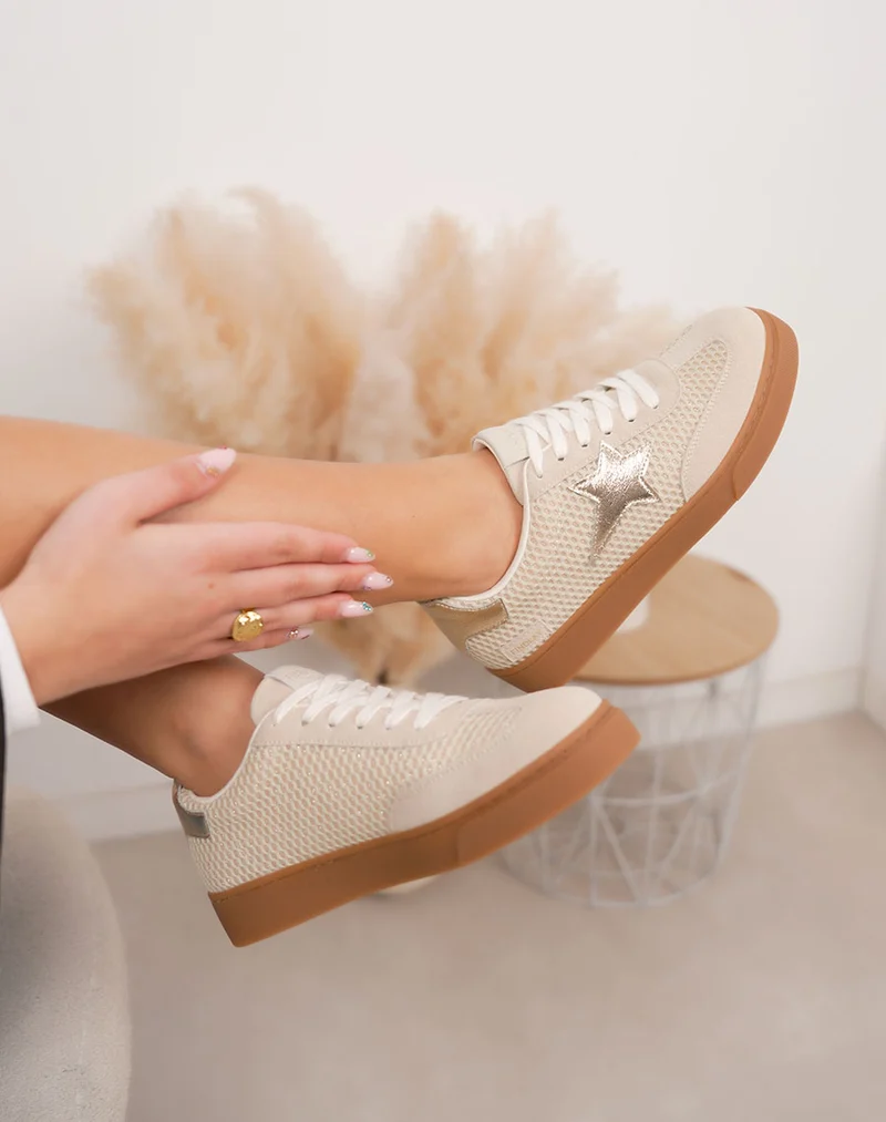 Basket femme beige tendance à plateforme marron avec étoile dorée
