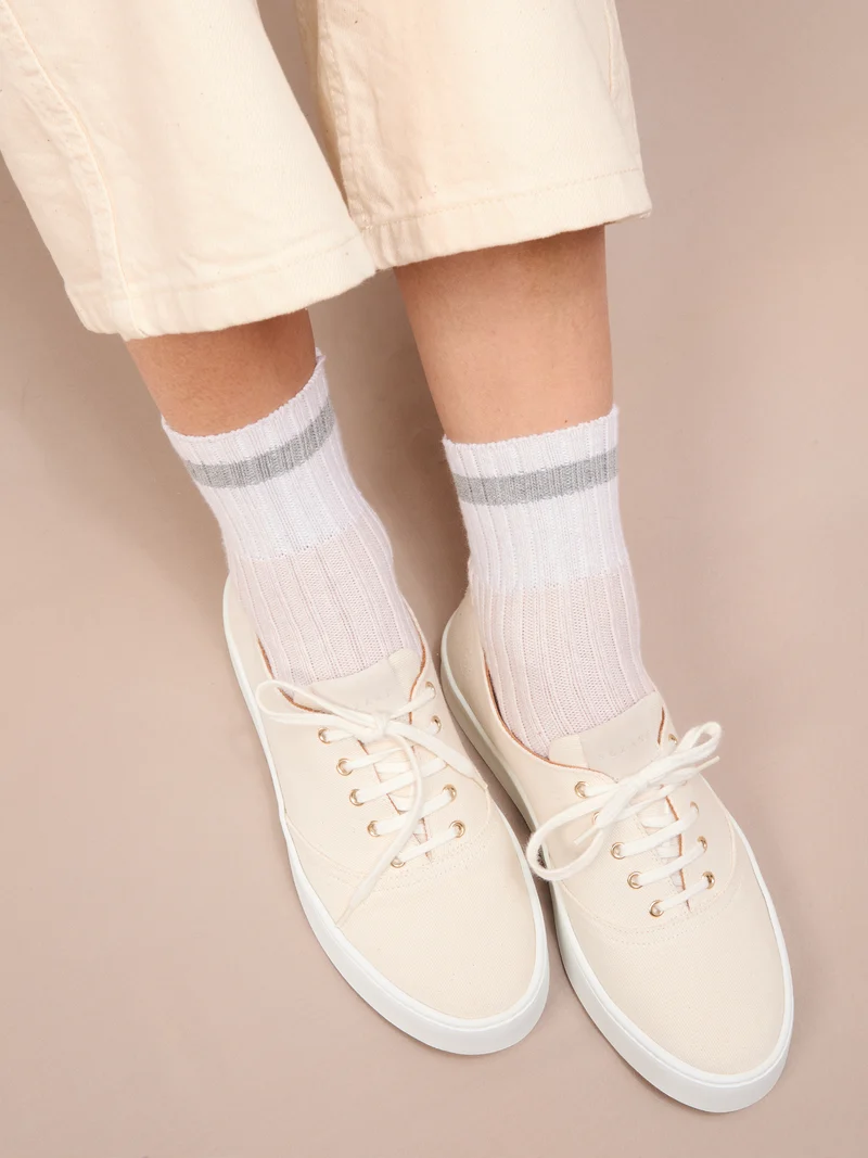 Socquettes | Beige & Gris & Blanc - Bandes - Coton