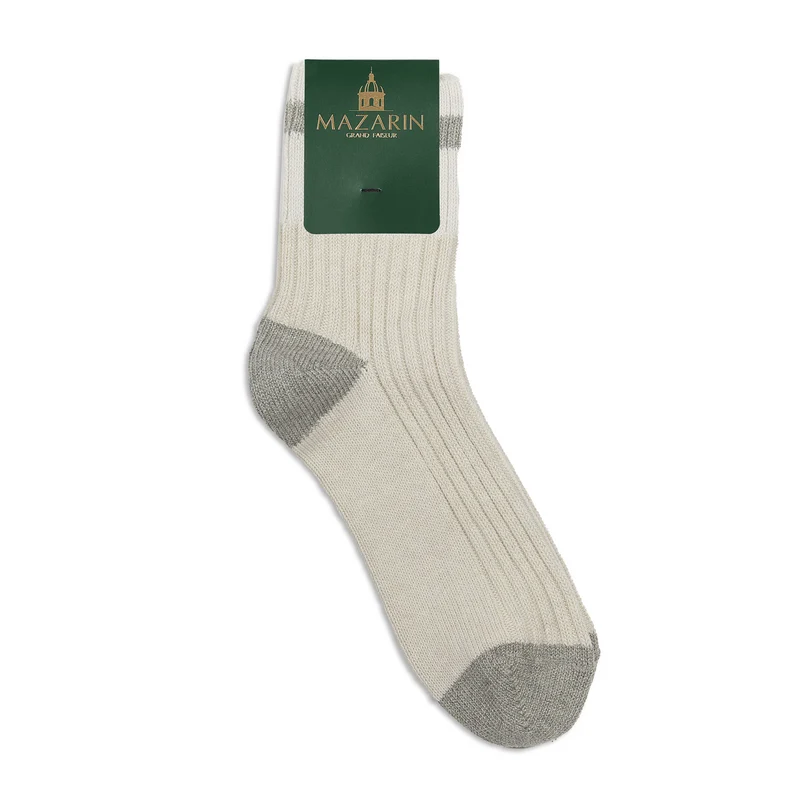 Socquettes | Beige & Gris & Blanc - Bandes - Coton
