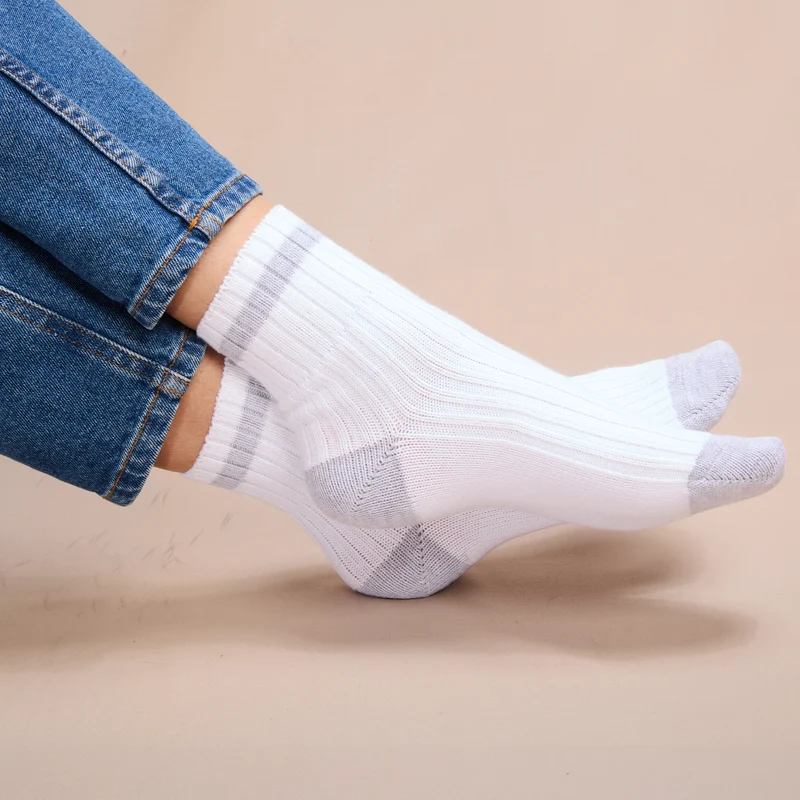 Socquettes | Blanc & Gris - Bandes - Coton