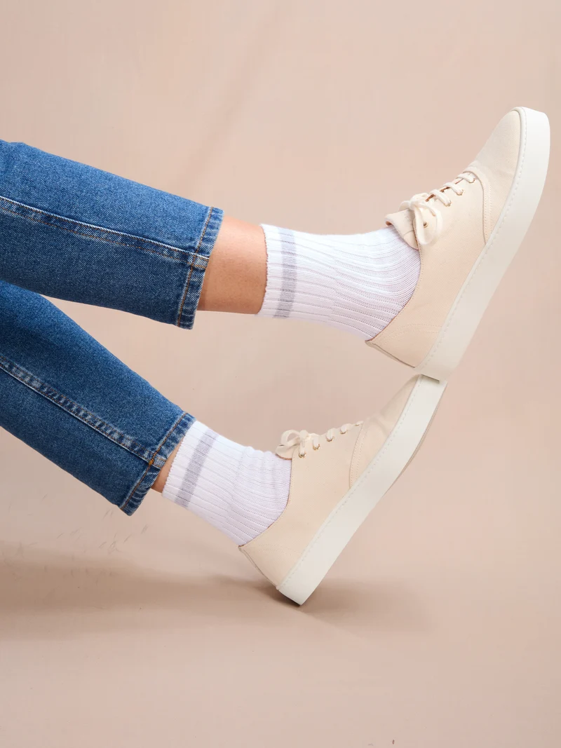 Socquettes | Blanc & Gris - Bandes - Coton