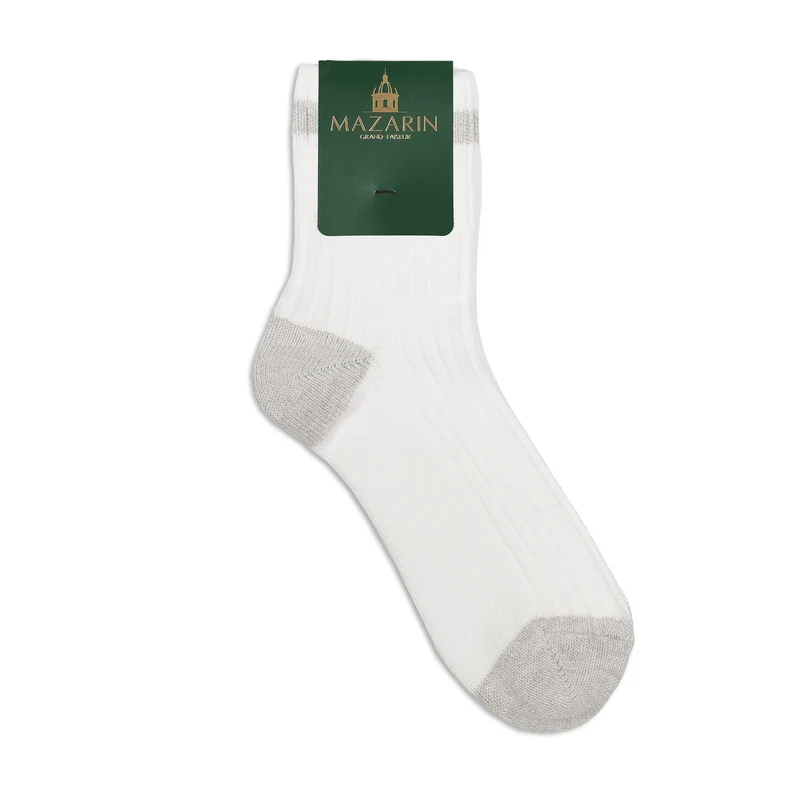 Socquettes | Blanc & Gris - Bandes - Coton