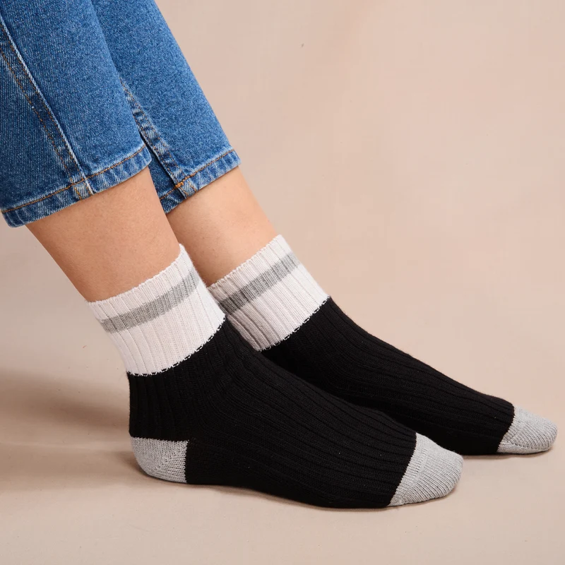 Socquettes | Noir & Gris - Bandes - Coton