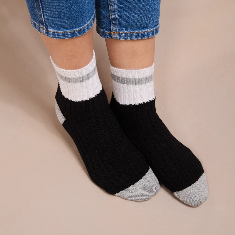 Socquettes | Noir & Gris - Bandes - Coton