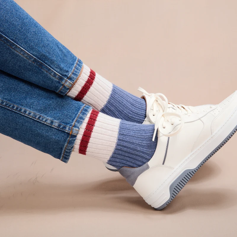 Socquettes | Bleu & Blanc & Rouge - Bandes - Coton
