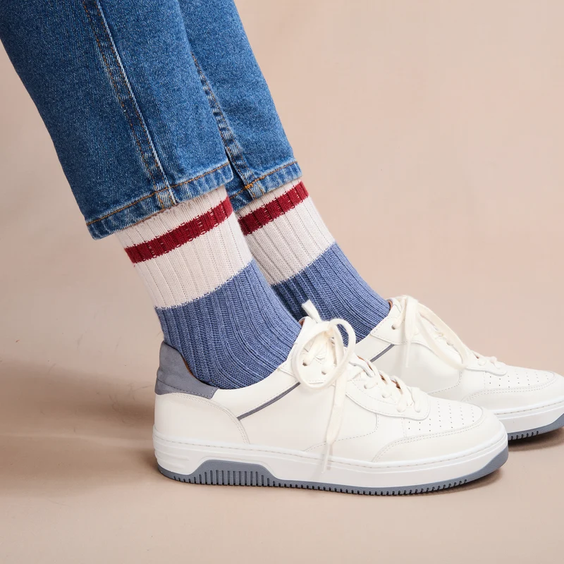 Socquettes | Bleu & Blanc & Rouge - Bandes - Coton