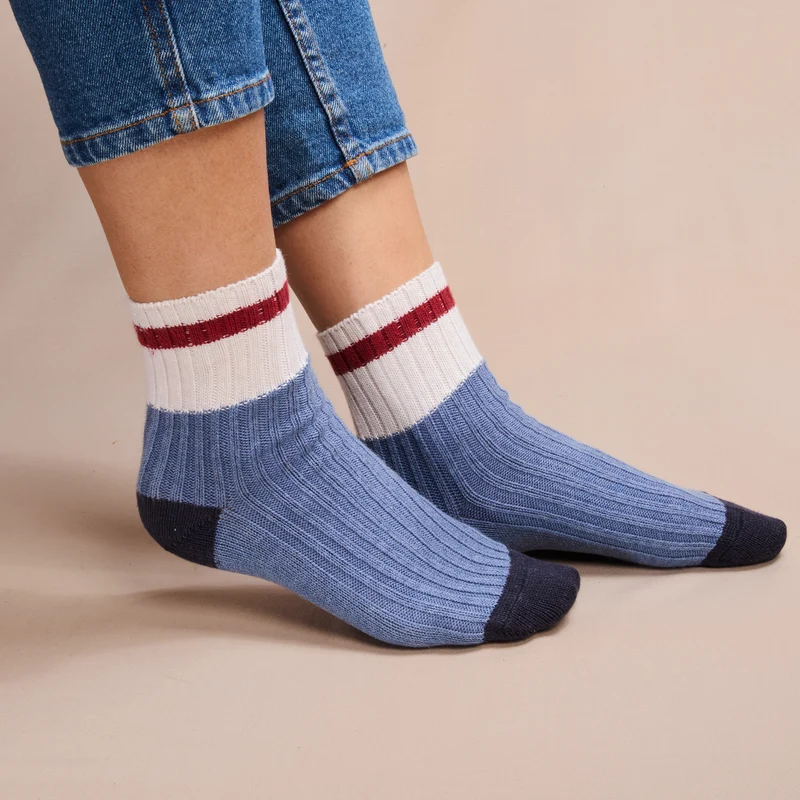 Socquettes | Bleu & Blanc & Rouge - Bandes - Coton