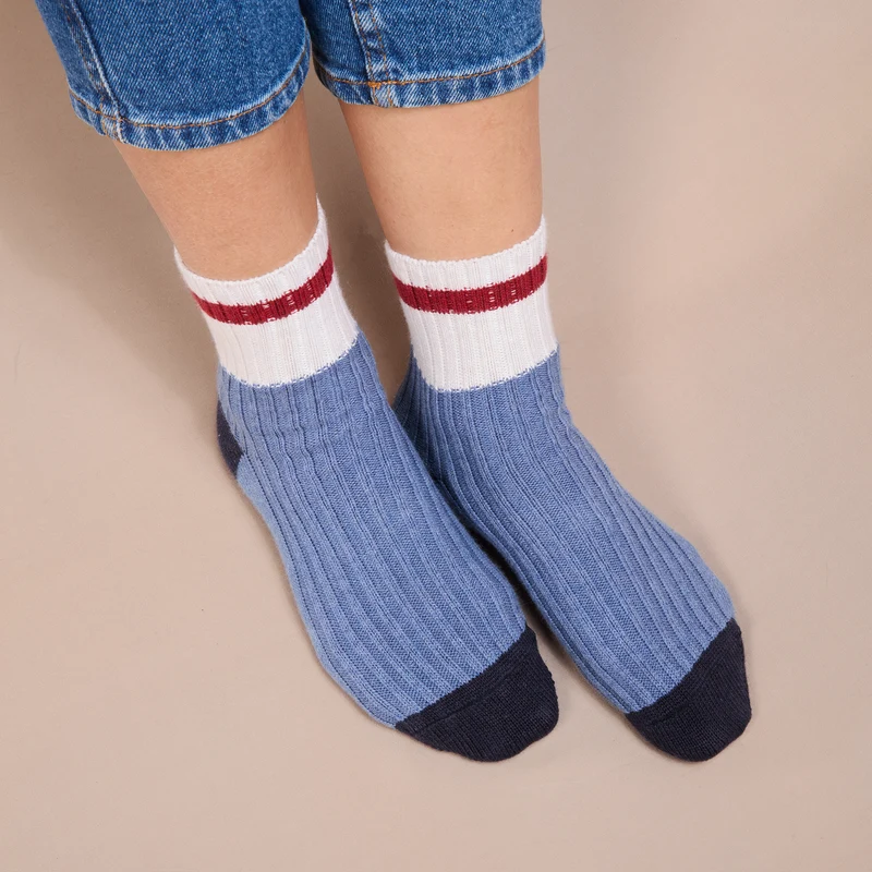 Socquettes | Bleu & Blanc & Rouge - Bandes - Coton