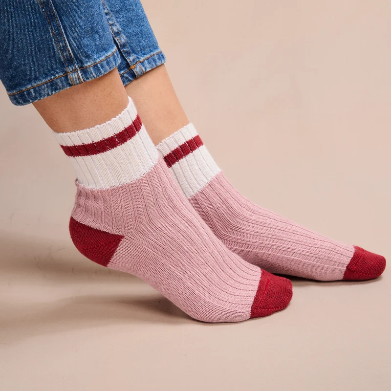 Socquettes | Rose & Rouge - Bandes - Coton