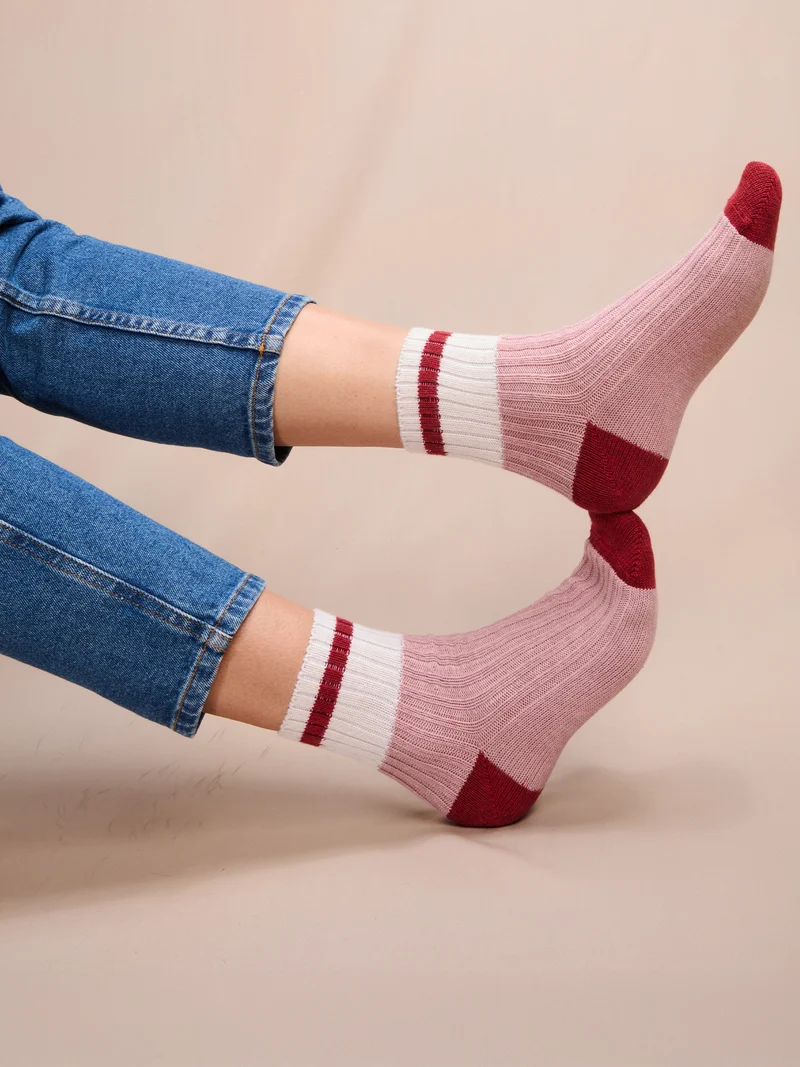 Socquettes | Rose & Rouge - Bandes - Coton