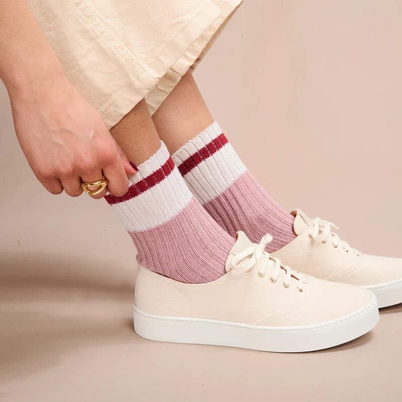 Socquettes | Rose & Rouge - Bandes - Coton