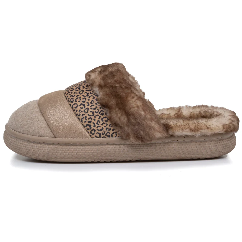 Chaussons mules Femme BLOUP Léopard Beige