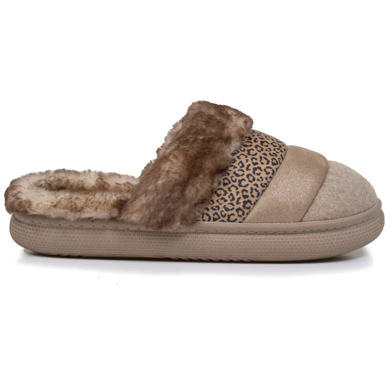Chaussons mules Femme BLOUP Léopard Beige