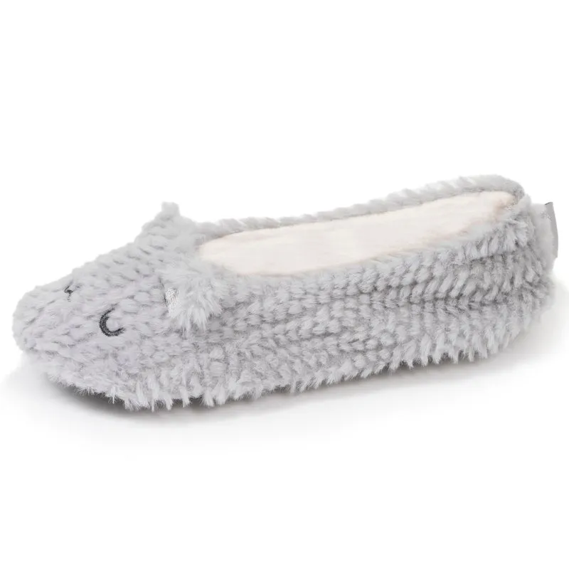 Chaussons ballerines Femme Chat Gris texturé