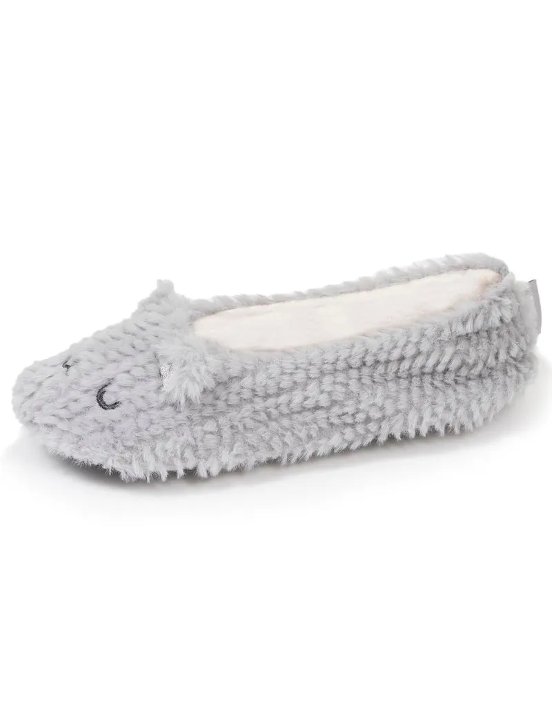 Chaussons ballerines Femme Chat Gris texturé