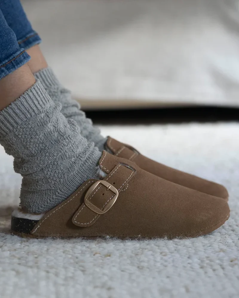 Sabots Femme Camel cuir surpiqûres blanches