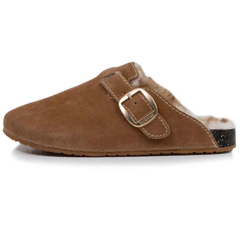 Sabots Femme Camel cuir surpiqûres blanches