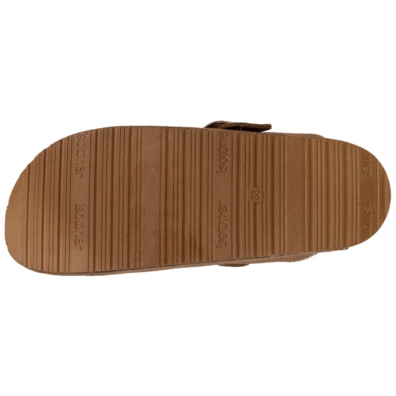 Sabots Femme Camel cuir surpiqûres blanches
