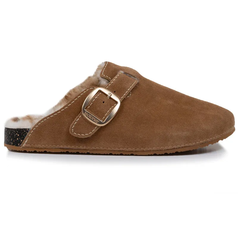 Sabots Femme Camel cuir surpiqûres blanches