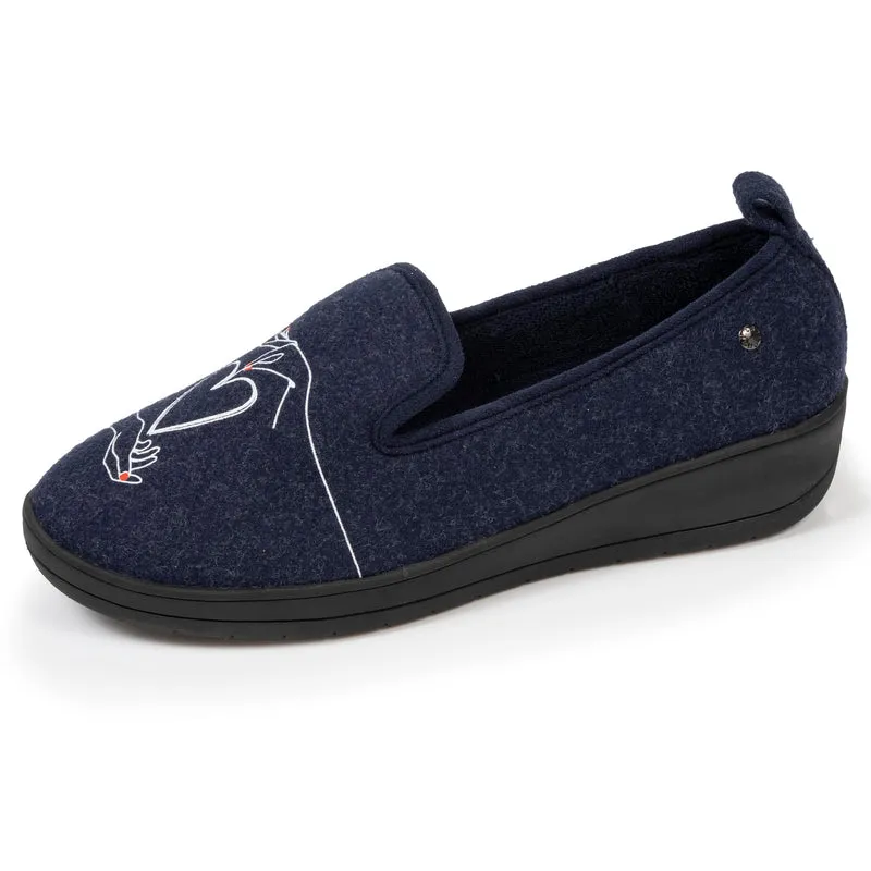 Chaussons charentaises Femme talon Marine