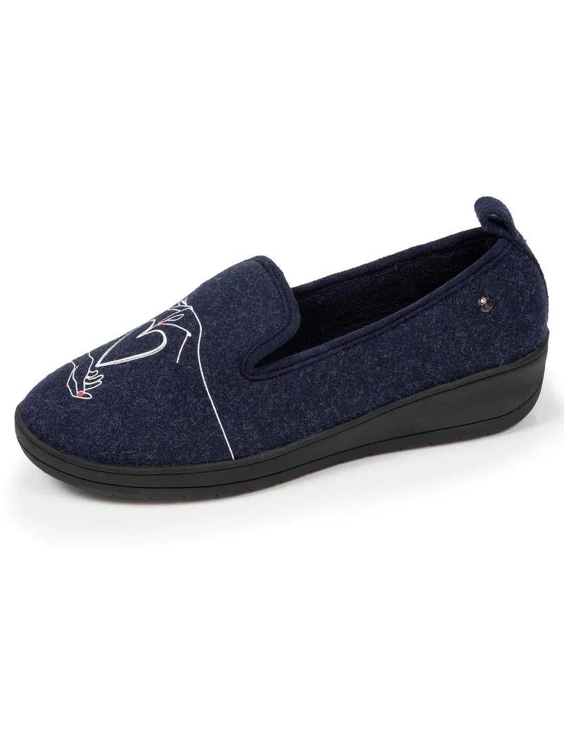 Chaussons charentaises Femme talon Marine