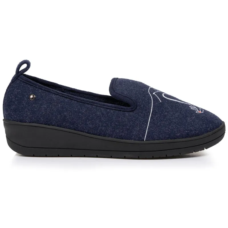Chaussons charentaises Femme talon Marine