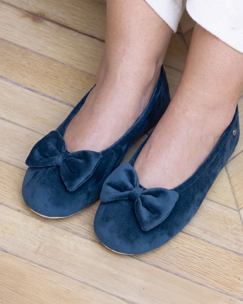 Chaussons ballerines Femme Grand Nœud Bleu