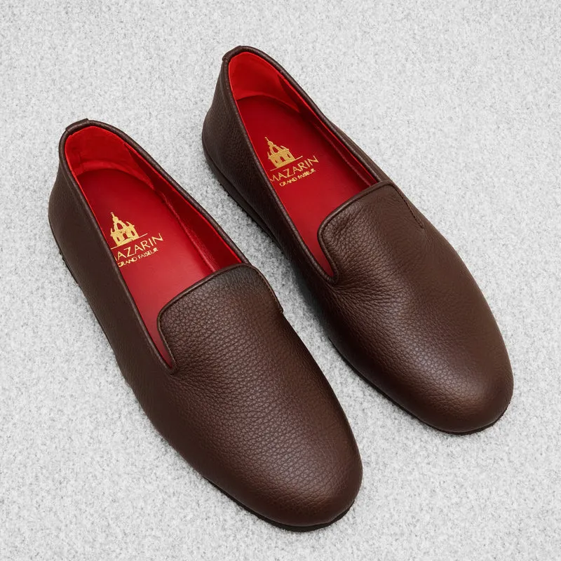Chaussons marron foncé - Cuir grainé