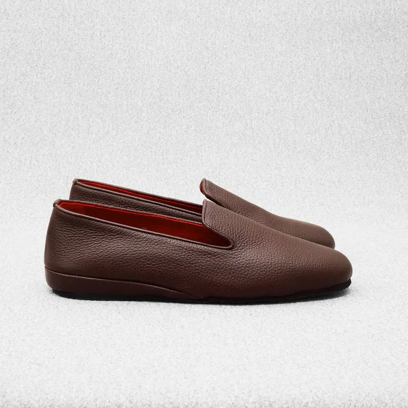 Chaussons marron foncé - Cuir grainé