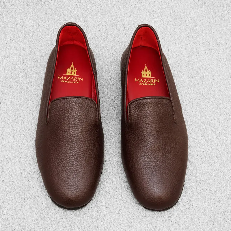 Chaussons marron foncé - Cuir grainé