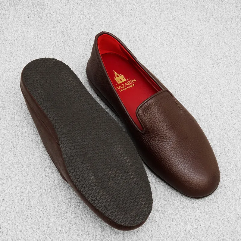 Chaussons marron foncé - Cuir grainé