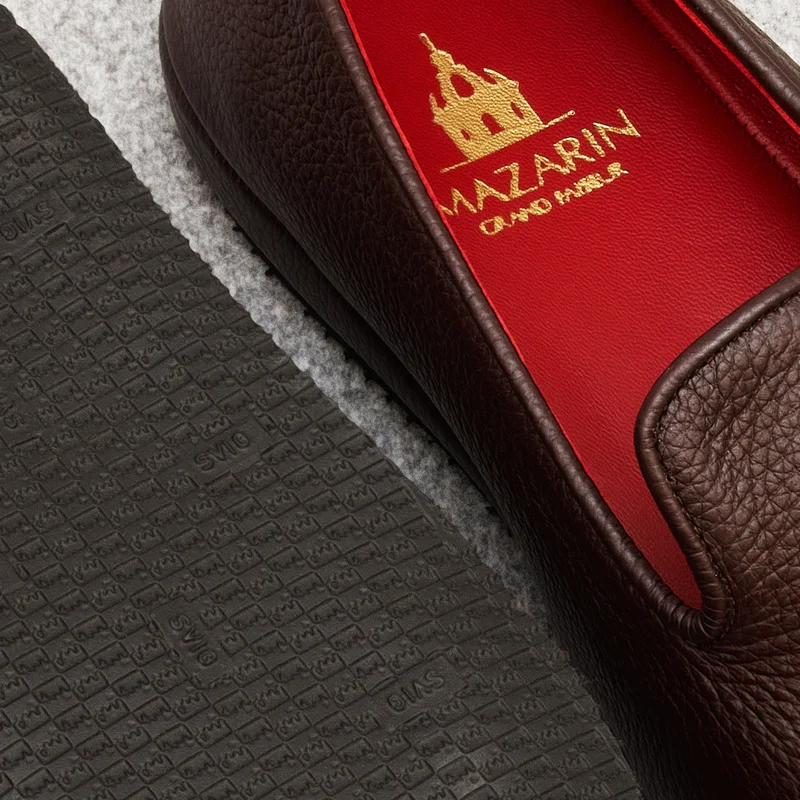 Chaussons marron foncé - Cuir grainé
