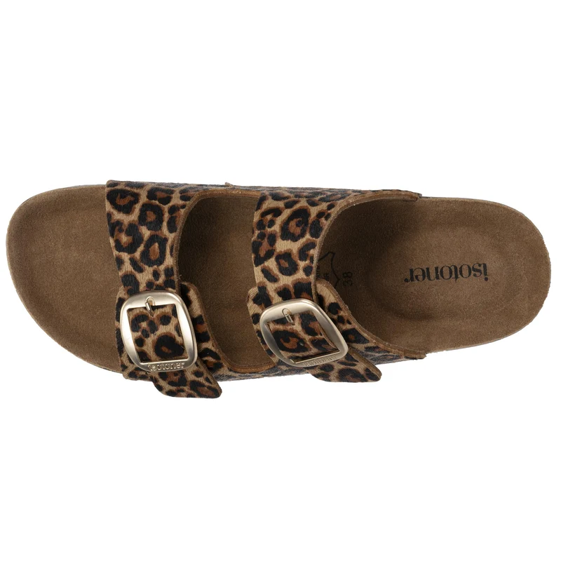 Mules Sandales Femme Double Bride cuir Léopard